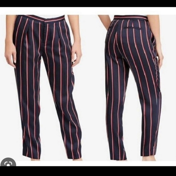 Lauren Ralph Lauren Navy/red Striped Straight Pants - Picture 1 of 7